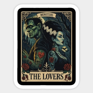 Frankenstein Bride Lovers Vintage Horror Tarot Card Sticker